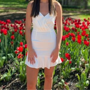 NBD White Ruffle Hem Mini Dress